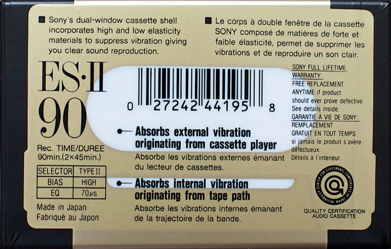 Compact Cassette Sony ES-II 90 "C-90ES2" Type II Chrome 1991 North America