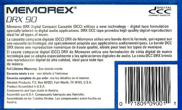 DCC Memorex 90 "DRX" Type I Normal 1992 North America