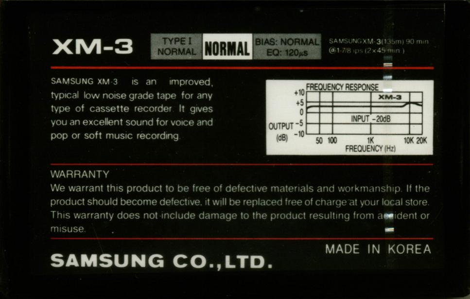 Compact Cassette Samsung XM-3 90 Type I Normal 1985 Europe