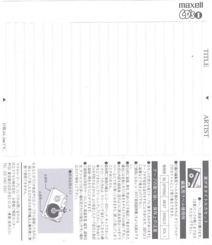 Compact Cassette Maxell CD`s I / CD`s 1 90 "CDS1-90J" Type I Normal 1995 Japan