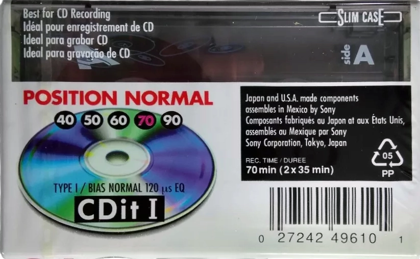 Compact Cassette Sony CDit I 70 Type I Normal 1992 North America