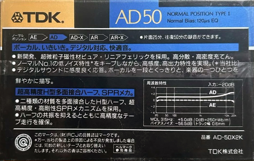 2 pack TDK AD 50 "AD-50X2K" Type I Normal 1989 Japan