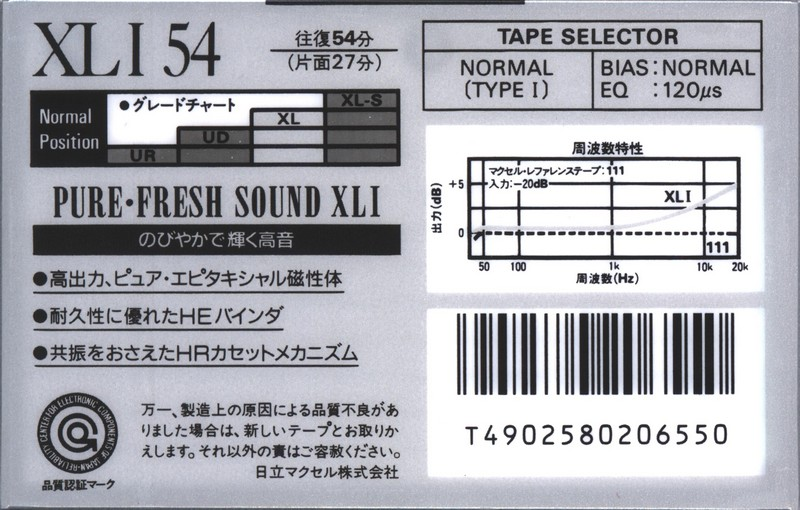 Compact Cassette Maxell XLI 54 Type I Normal 1989 Japan