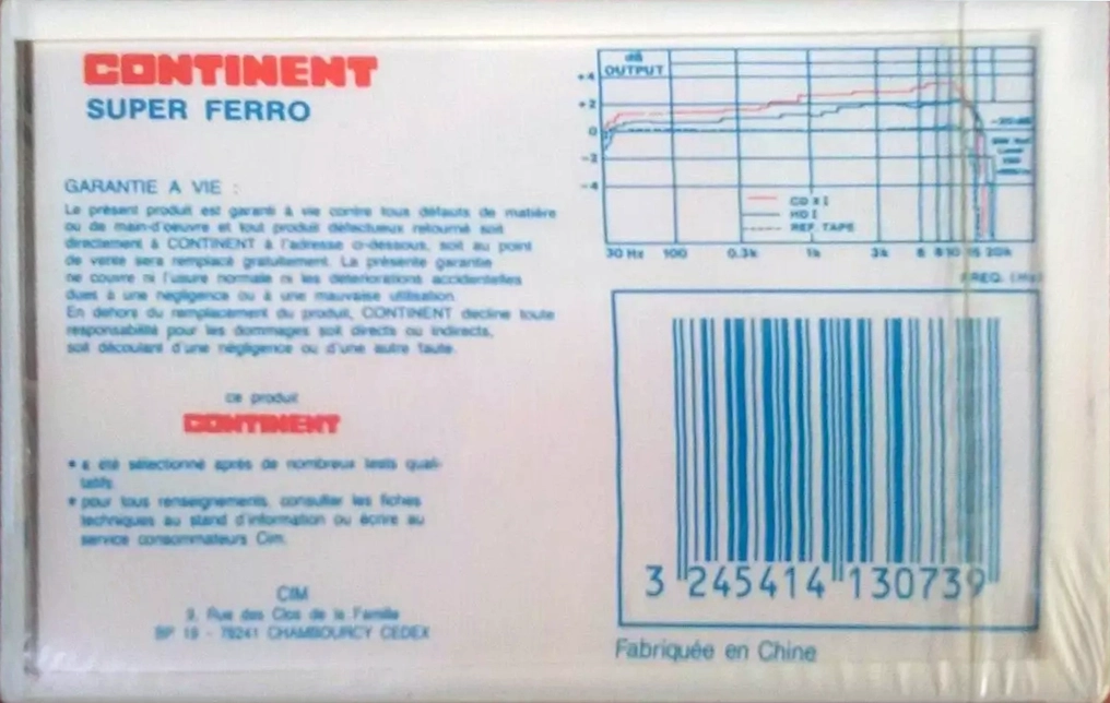 Compact Cassette Continent / Continente CD-XI 60 Type I Normal 1985 France