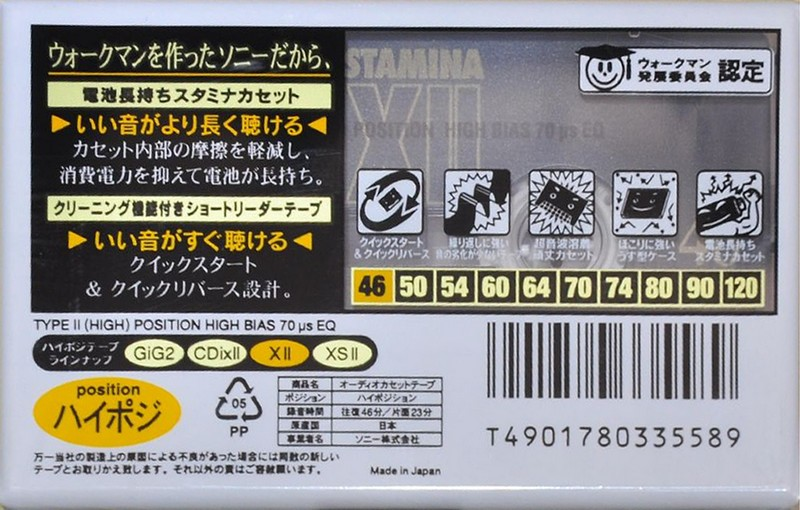 Compact Cassette Sony XII 46 "C-46X2C" Type II Chrome 1996 Japan