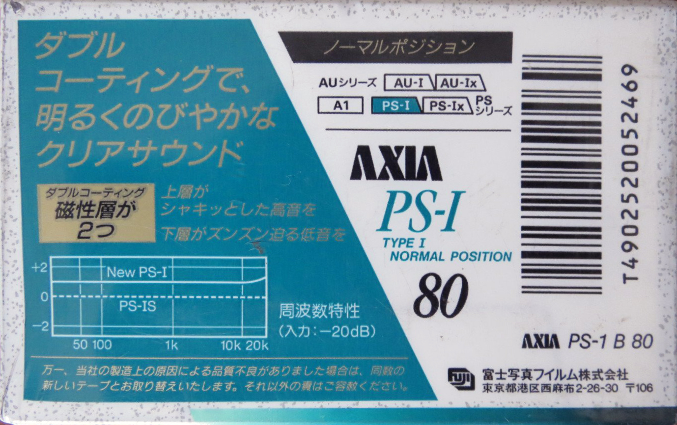 Compact Cassette AXIA PS-I / PS-1 80 "PS-1 B 80" Type I Normal 1991 Japan