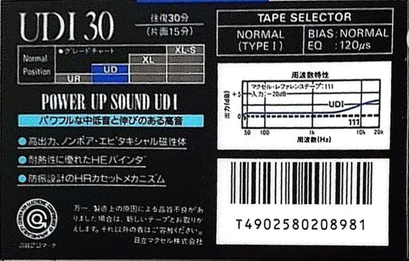 Compact Cassette Maxell UDI / UD1 30 Type I Normal 1988 Japan