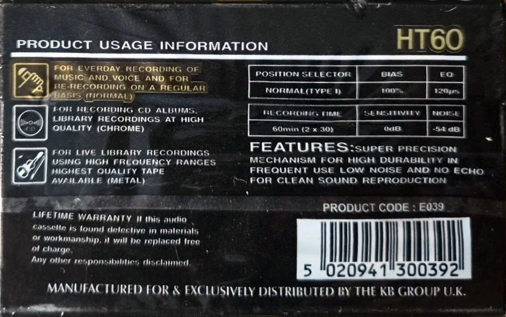 Compact Cassette Hi-Tech HT 60 Type I Normal 1989 UK