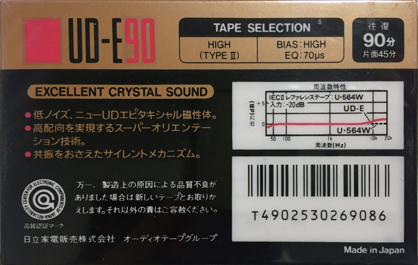 Compact Cassette Hitachi UD 90 "UD-E" Type II Chrome 1988 Japan