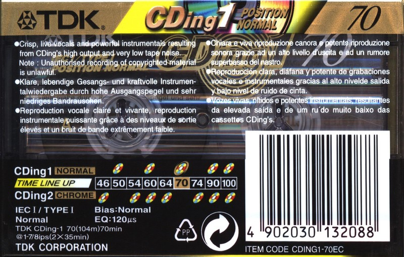 Compact Cassette TDK CDing 1 70 "CDING1-70EC" Type I Normal 2001 Europe