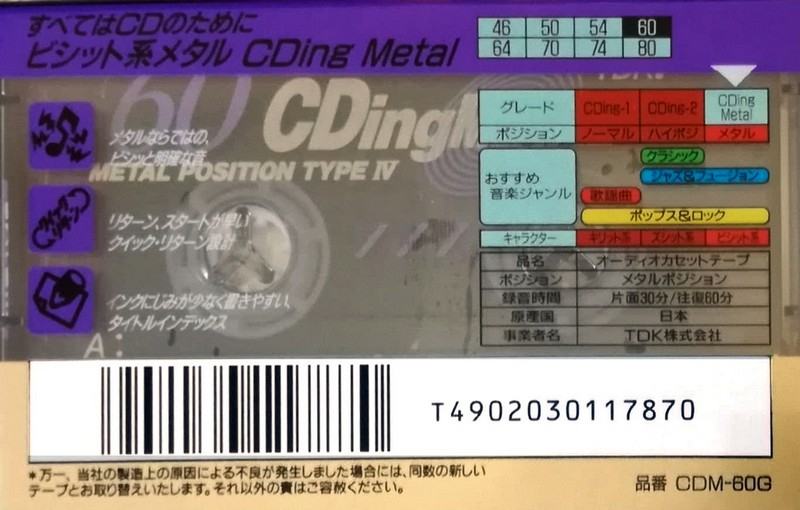 Compact Cassette: TDK  - CDing Metal 60