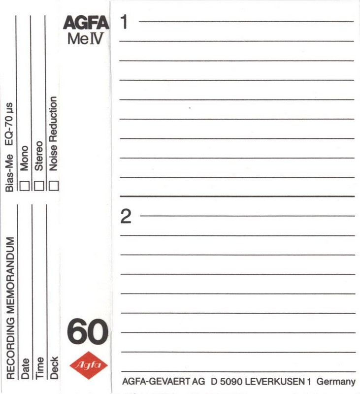 Compact Cassette AGFA Pure Metal HDX 60 "Me IV" Type IV Metal 1982 Europe