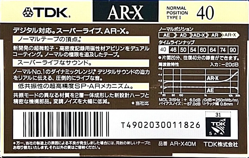 Compact Cassette TDK AR-X 40 "AR-X40M" Type I Normal 1990 Japan