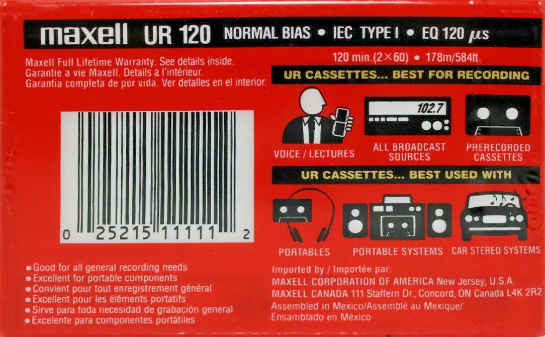 Compact Cassette Maxell UR 120 Type I Normal 2000 North America