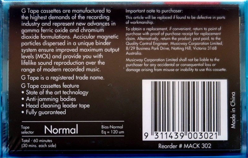 Compact Cassette G-Tape 60 Type I Normal 1992 Australia