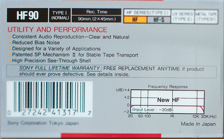 Compact Cassette Sony HF 90 Type I Normal 1988 USA