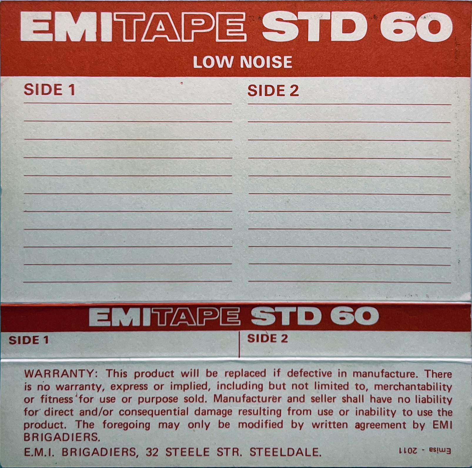 Compact Cassette EMITAPE STD 60 Type I Normal 1976 UK