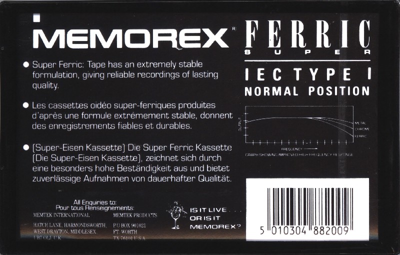 Compact Cassette Memorex dBS-X 90 Type I Normal 1992 UK