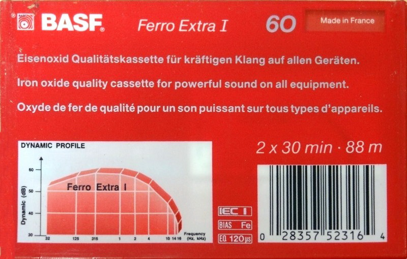 Compact Cassette BASF Ferro Extra I 60 Type I Normal 1988 North America