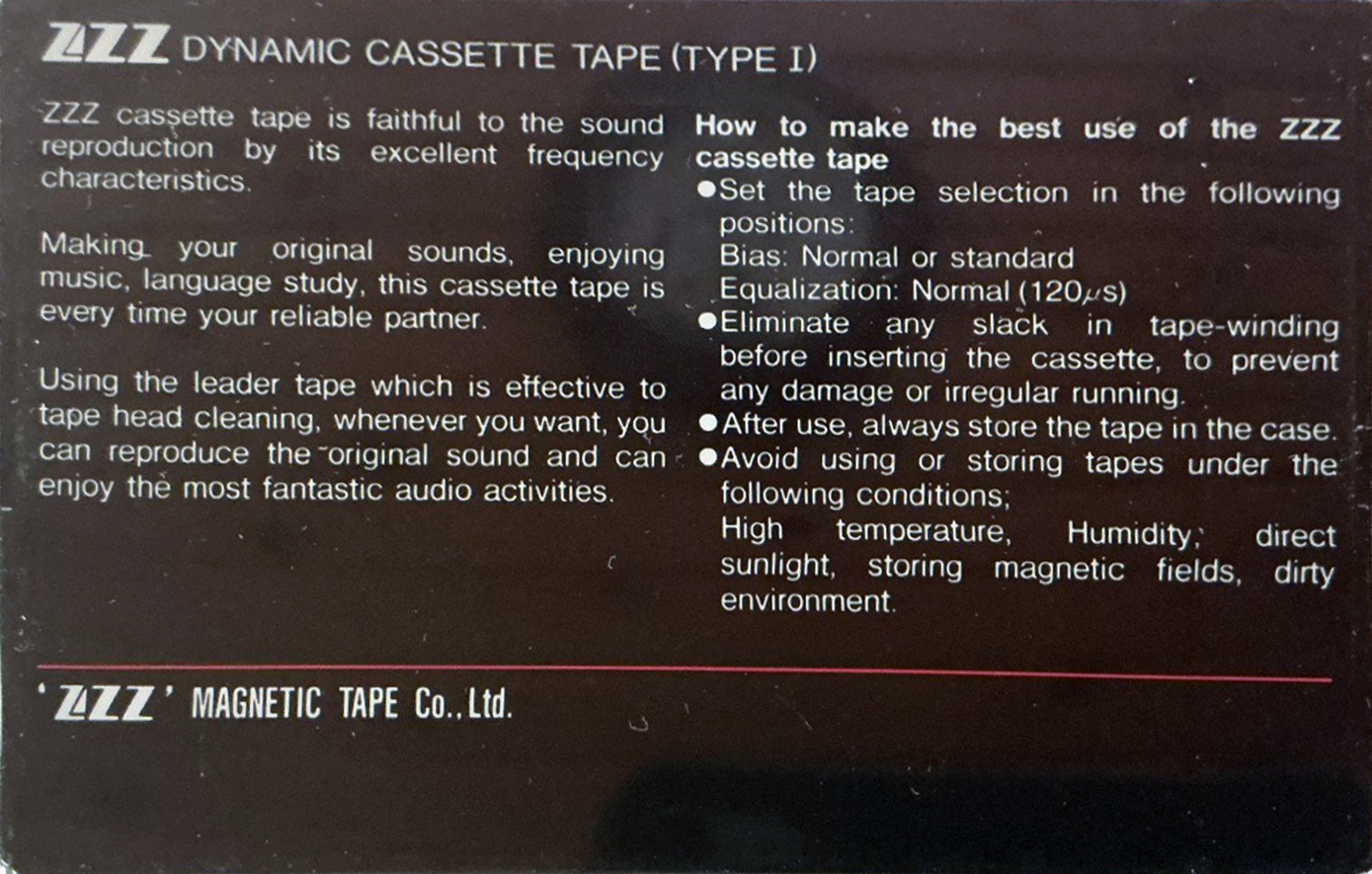 Compact Cassette ZZZ ZD 60 Type I Normal 1987 Worldwide