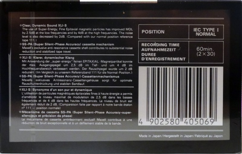 Compact Cassette Maxell XLI-S 60 Type I Normal 1988 Europe