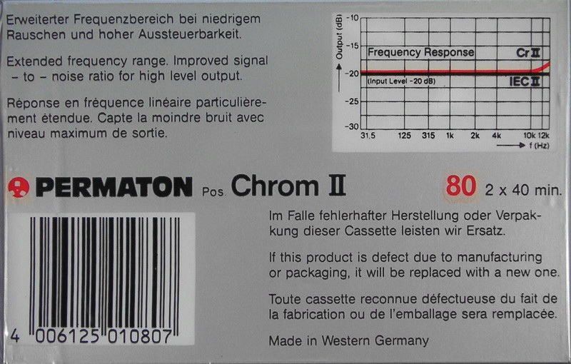 Compact Cassette Permaton Chrom II 80 Type II Chrome 1984 Europe