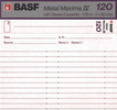 Compact Cassette BASF Metal Maxima IV 120 Type IV Metal 1988 Europe