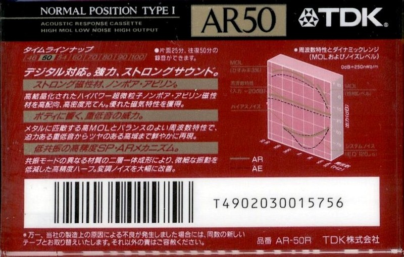 Compact Cassette TDK AR 50 "AR-50R" Type I Normal 1992 Japan
