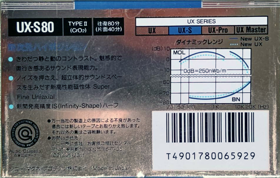 Compact Cassette Sony UX-S 80 Type II Chrome 1988 Japan