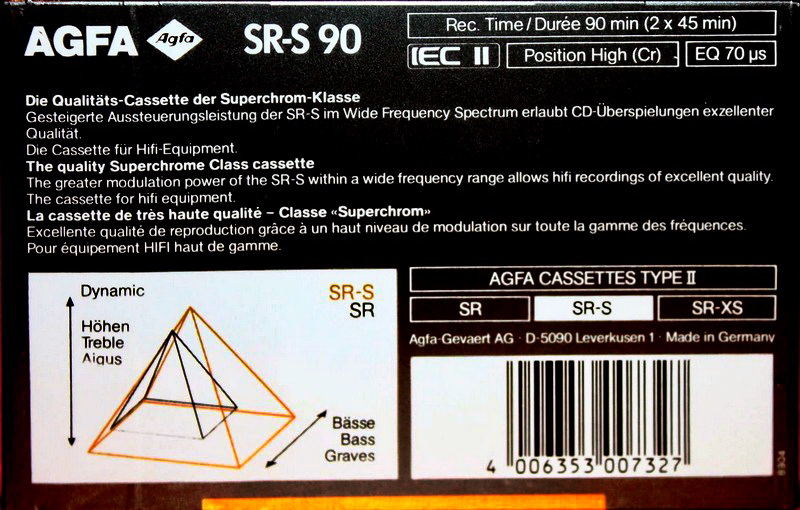 Compact Cassette AGFA SR-S 90 Type II Chrome 1989 Europe
