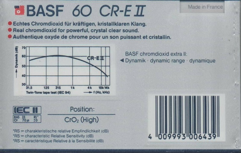 Compact Cassette BASF Chromdioxid Extra II 60 "CR-E II" Type II Chrome 1985 Europe