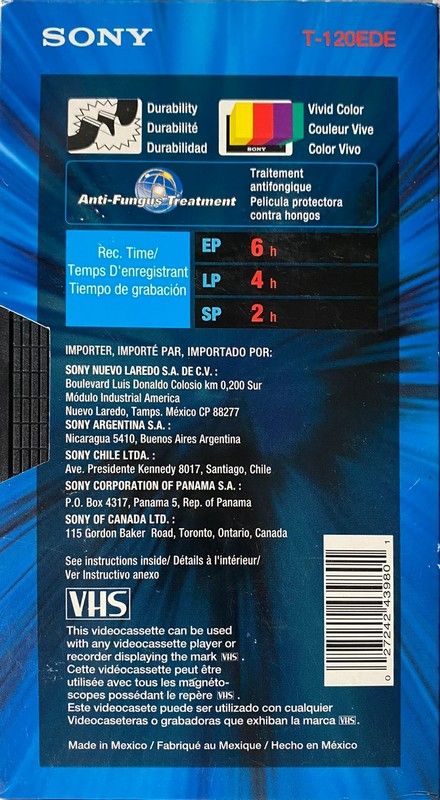 VHS, Video Home System Sony ED MAX 120 "T-120EDE" Type I Normal Canada, Latin America