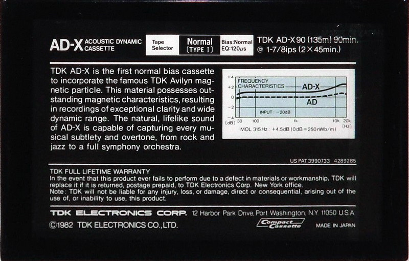 Compact Cassette TDK AD-X 90 Type I Normal 1982 USA