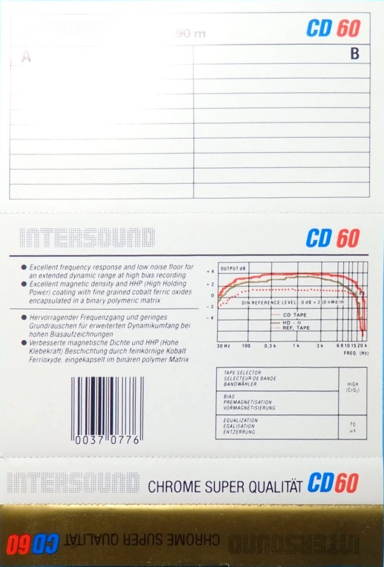 Compact Cassette Intersound CD 60 Type II Chrome 1985 Europe