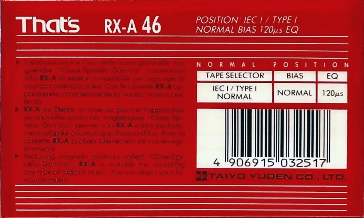 Compact Cassette Thats RX-A Roxana 46 Type I Normal 1993 Europe