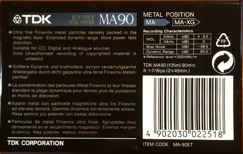 Compact Cassette TDK MA 90 "MA-90ET" Type IV Metal 1992 Europe