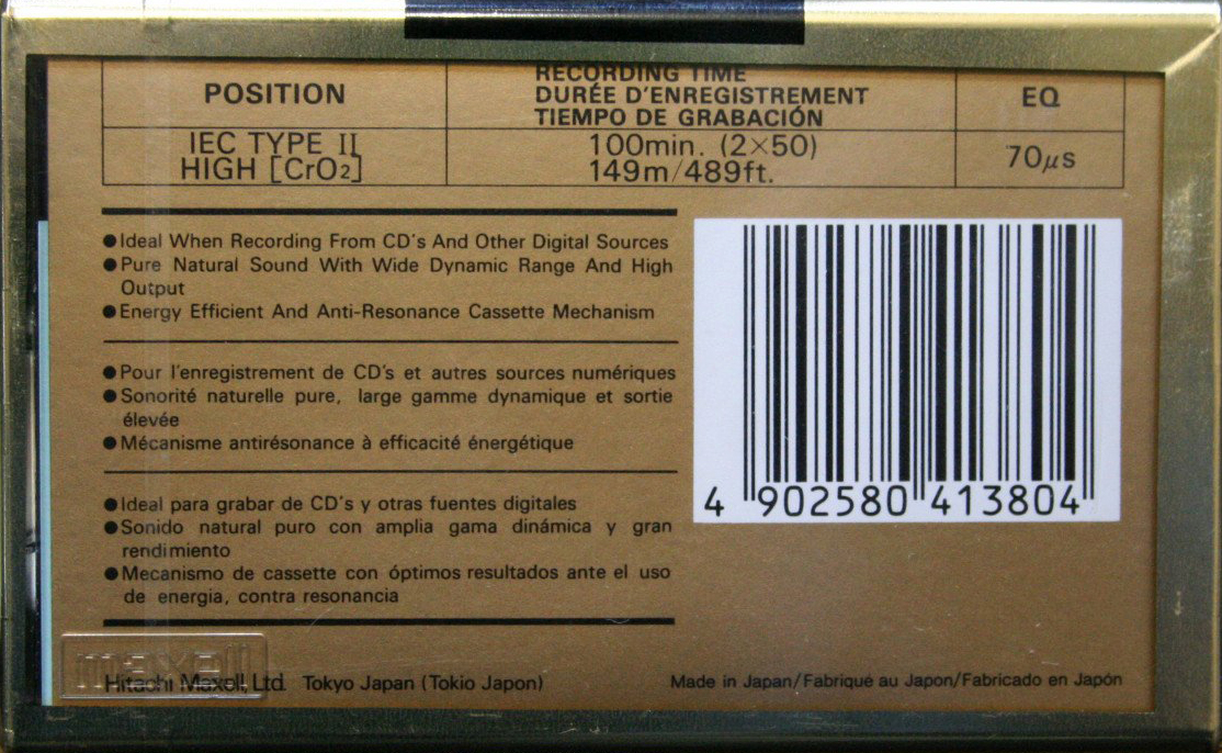 Compact Cassette Maxell XLII 100 Type II Chrome 1992 Europe