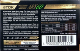 Compact Cassette TDK AR-X 60 "AR-X60ES" Type I Normal 1991 Europe