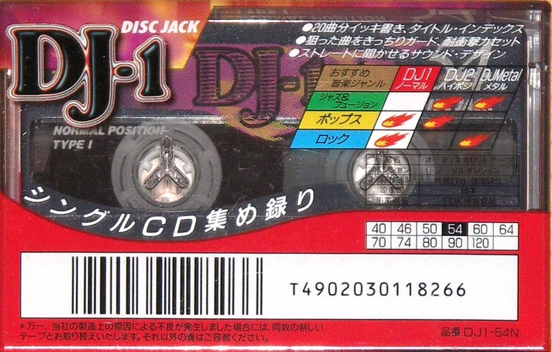 Compact Cassette TDK DJ1 Disc Jack 54 "DJ1-54N" Type I Normal 1996 Japan