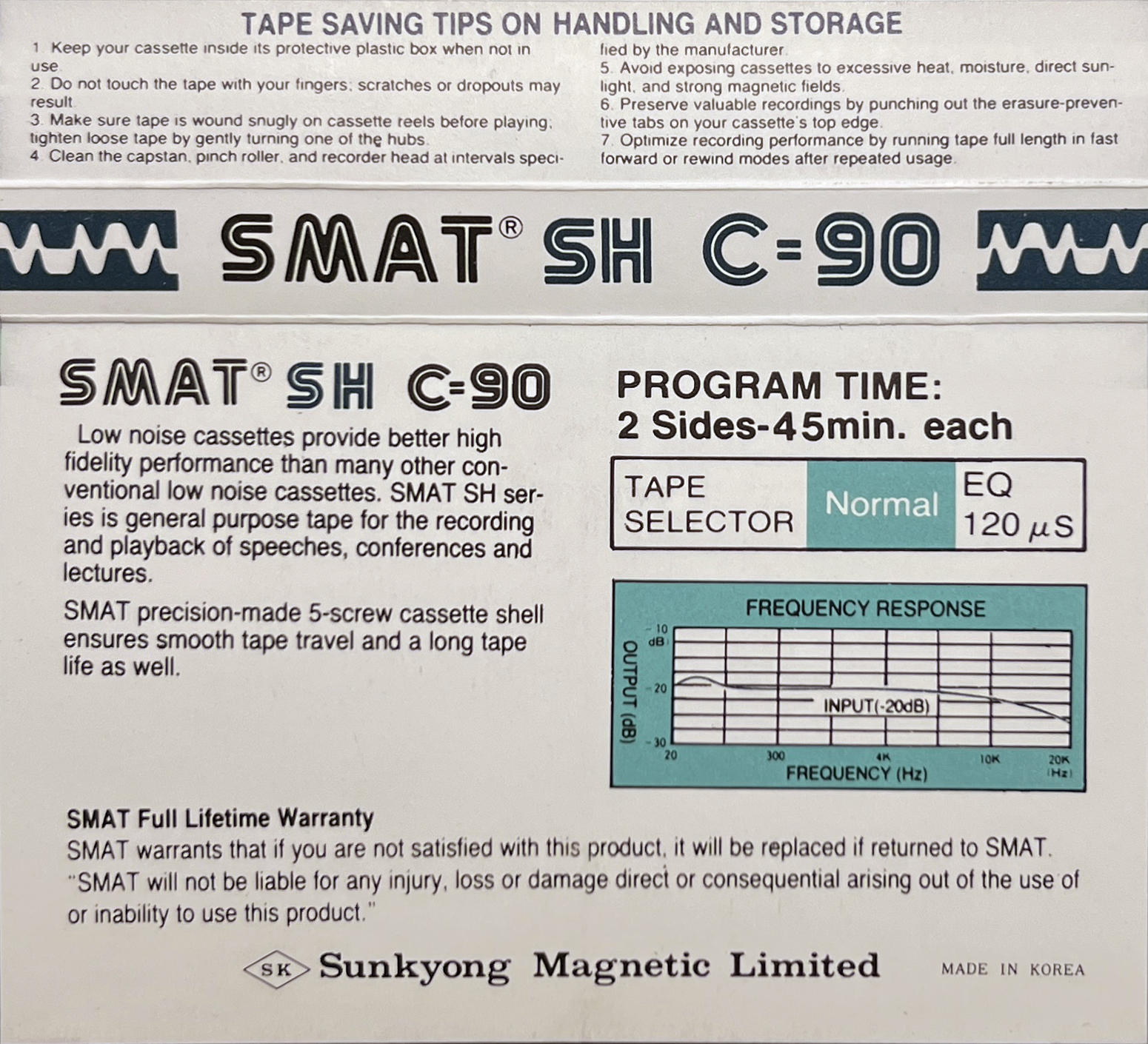 Compact Cassette Smat SH 90 Type I Normal 1982 Europe