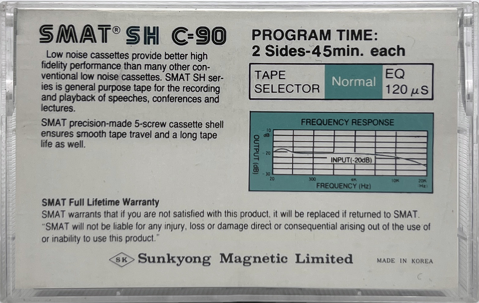 Compact Cassette Smat SH 90 Type I Normal 1982 Europe