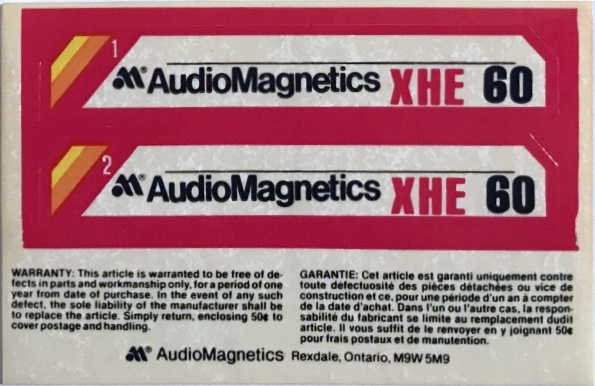 Compact Cassette Audio Magnetics XHE 60 Type I Normal 1979 Canada