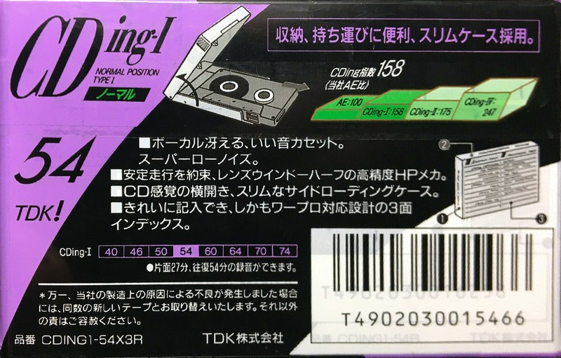 3 pack TDK CDing 1 54 "CDING1-54X3R" Type I Normal 1992 Japan