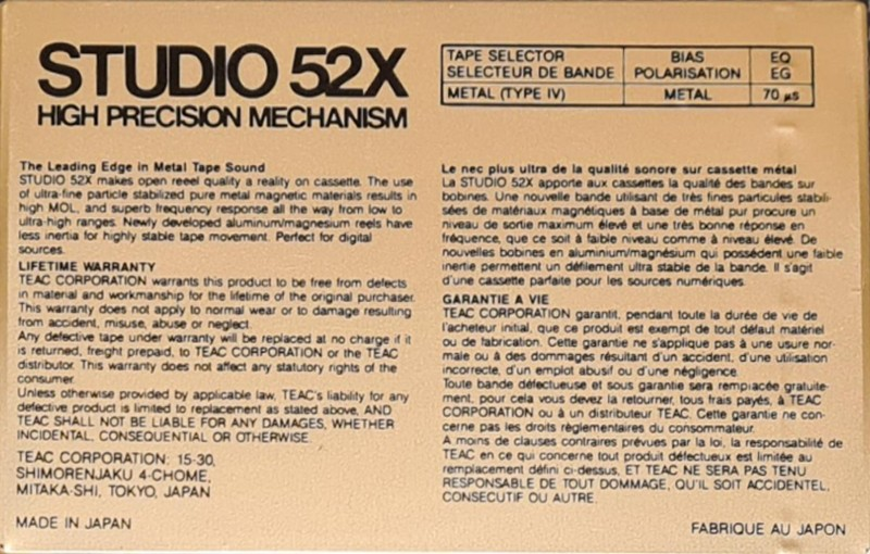 Compact Cassette:  Teac - STUDIO 52