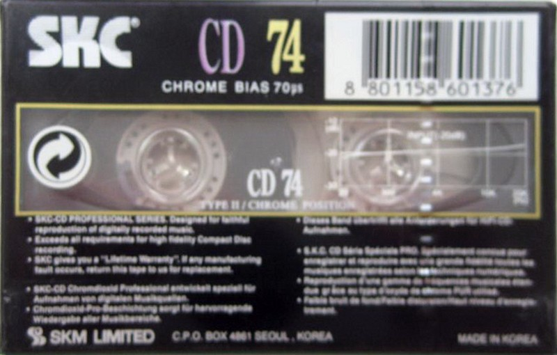 Compact Cassette SKC CD 74 Type II Chrome 1999 Europe
