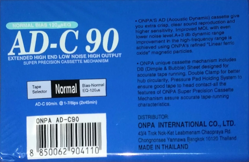 Compact Cassette ONPA AD 90 Type I Normal 1990 Thailand