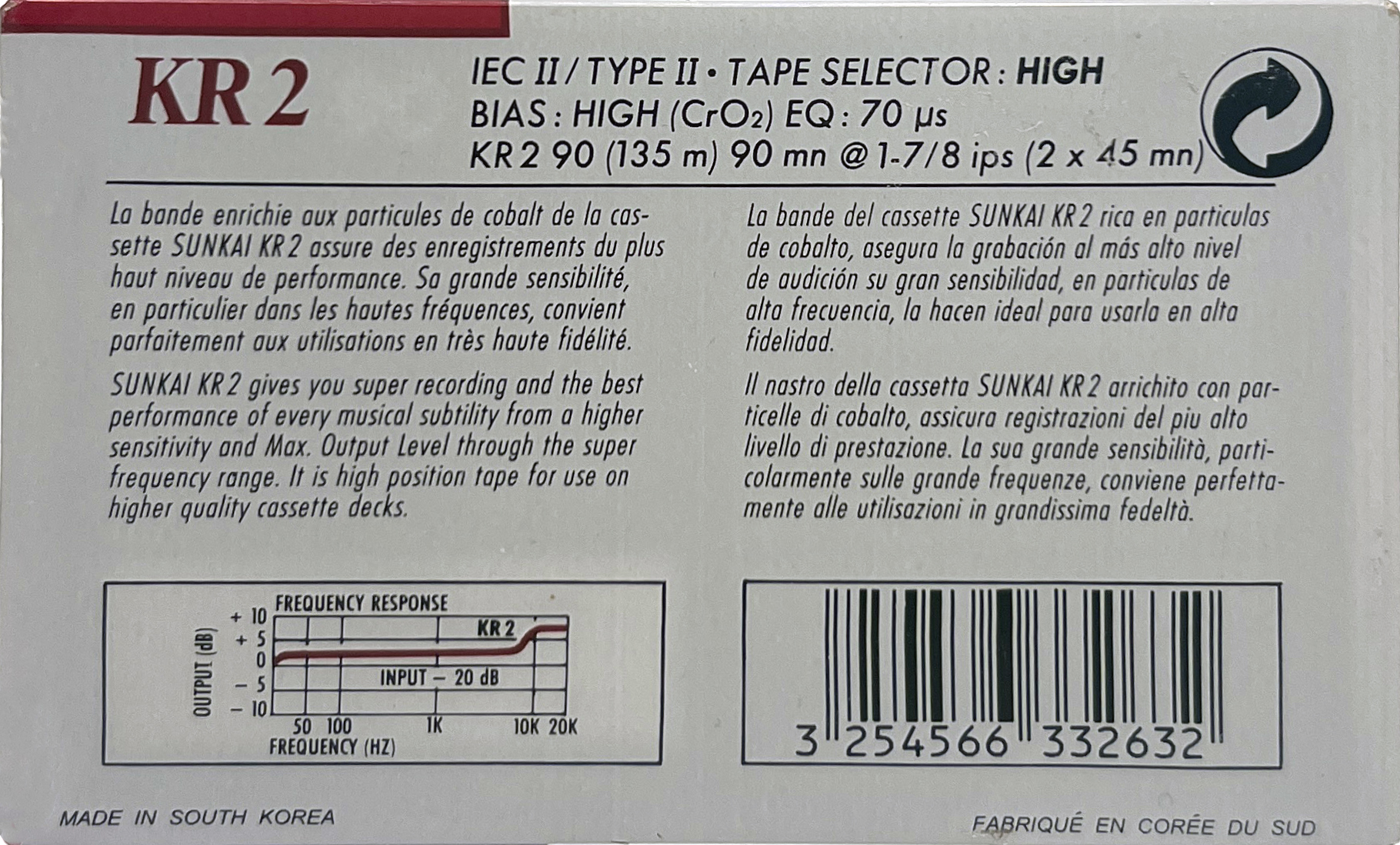 Compact Cassette Sunkai KR2 90 Type II Chrome 1988 Europe