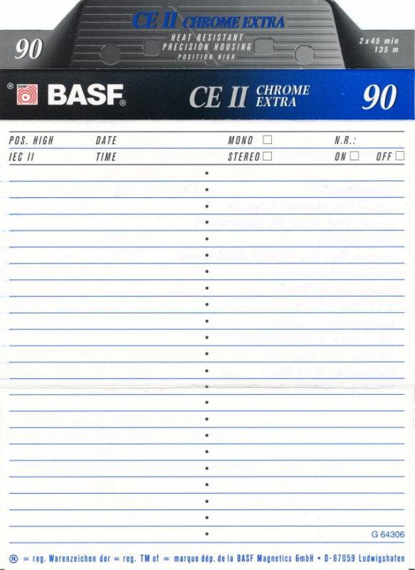 Compact Cassette BASF CE II Chrome Extra 90 Type II Chrome 1995 Germany