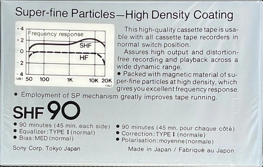 Compact Cassette Sony SHF 90 Type I Normal 1978 North America