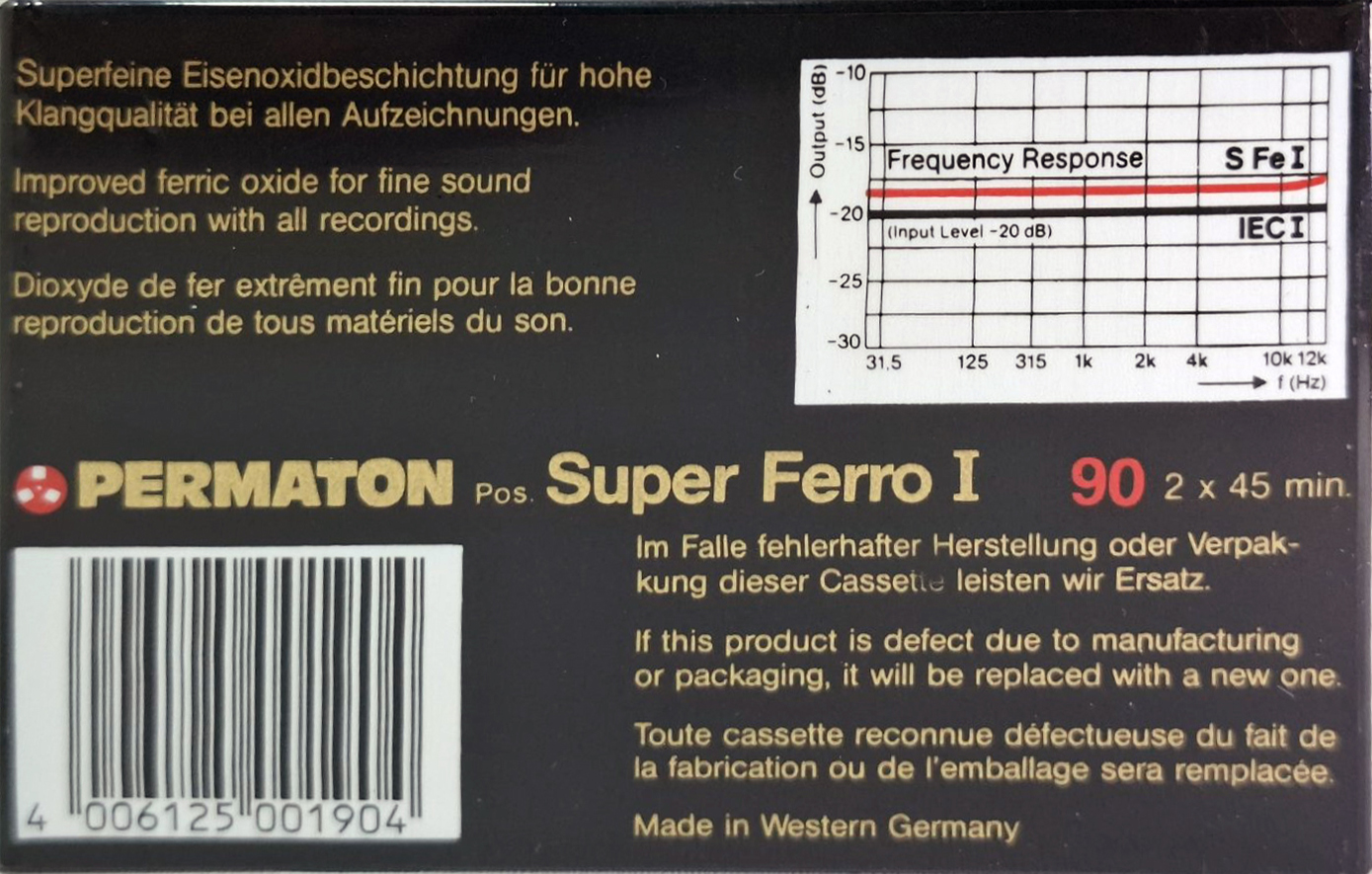 Compact Cassette Permaton Super Ferro I 90 Type I Normal 1987 Europe